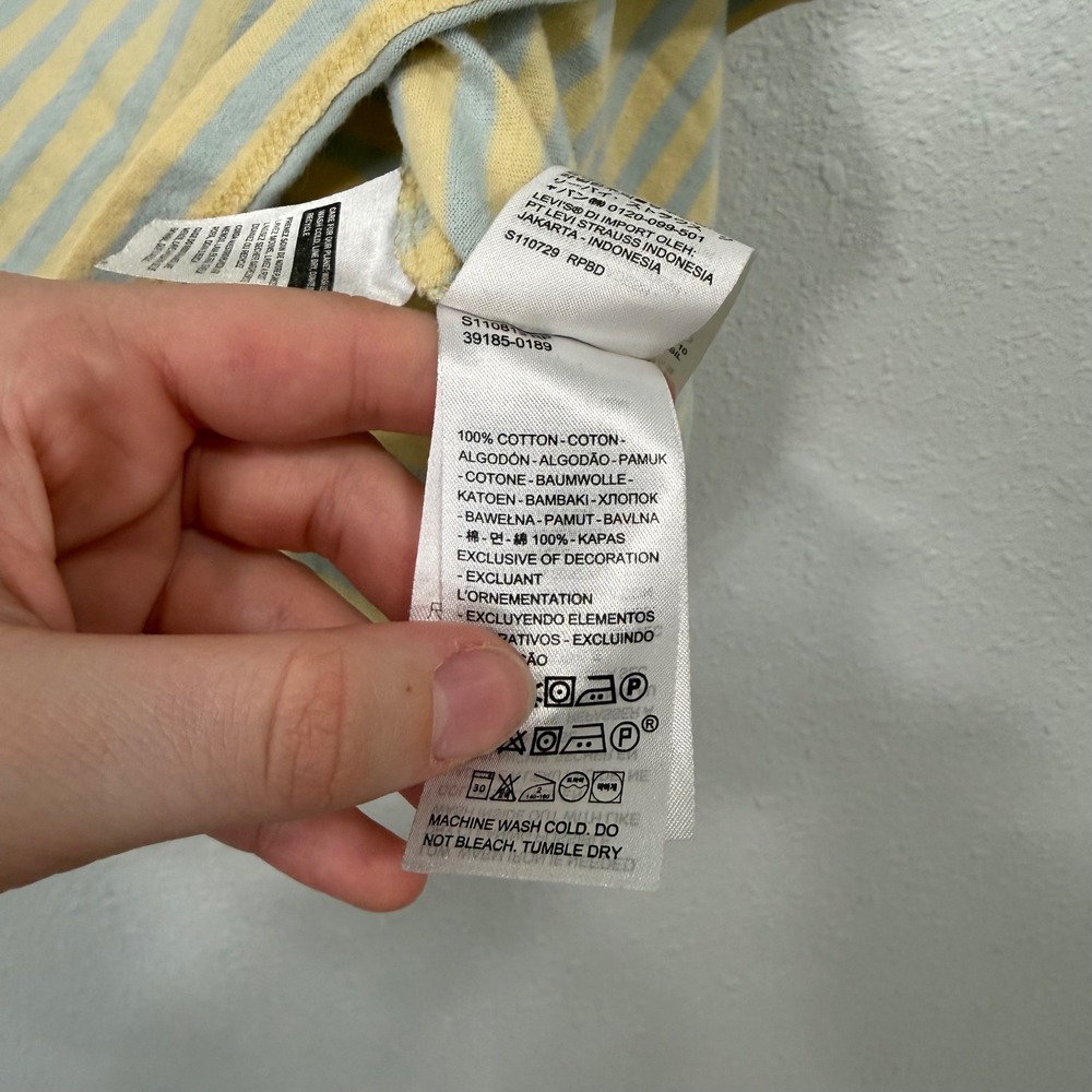 Levis Kids Striped Short Sleeve T-Shirt Yellow Blue Cotton Logo Tee Size S‎ - Picture 4 of 7